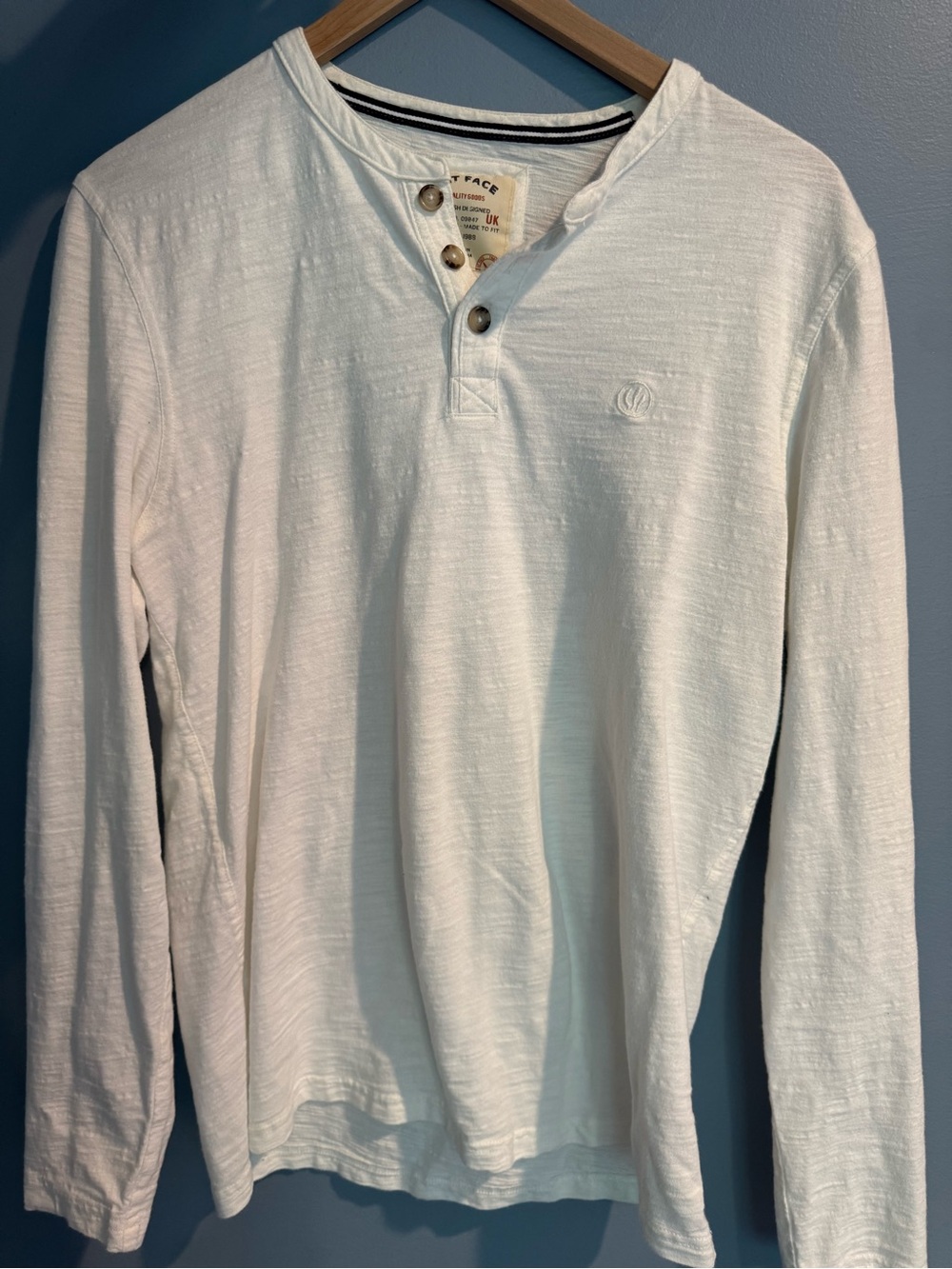 Fat Face White Long Sleeve 100% cotton Henley Shirt